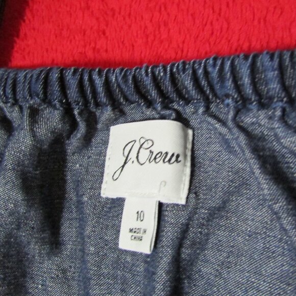 J. Crew Denim Square Neck Popover Mini Dress Puff Sleeves Cotton Linen - Picture 7 of 10